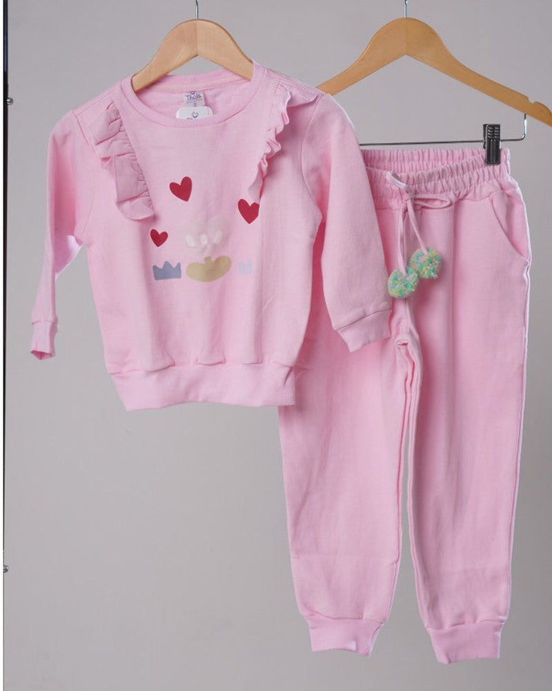 Conjunto TFK Rosa moletom babado florzinha e coracao - infantil