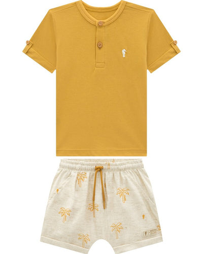 Conjunto Bebê Menino Bata e Bermuda Estampada em Viscolinho - foto 1