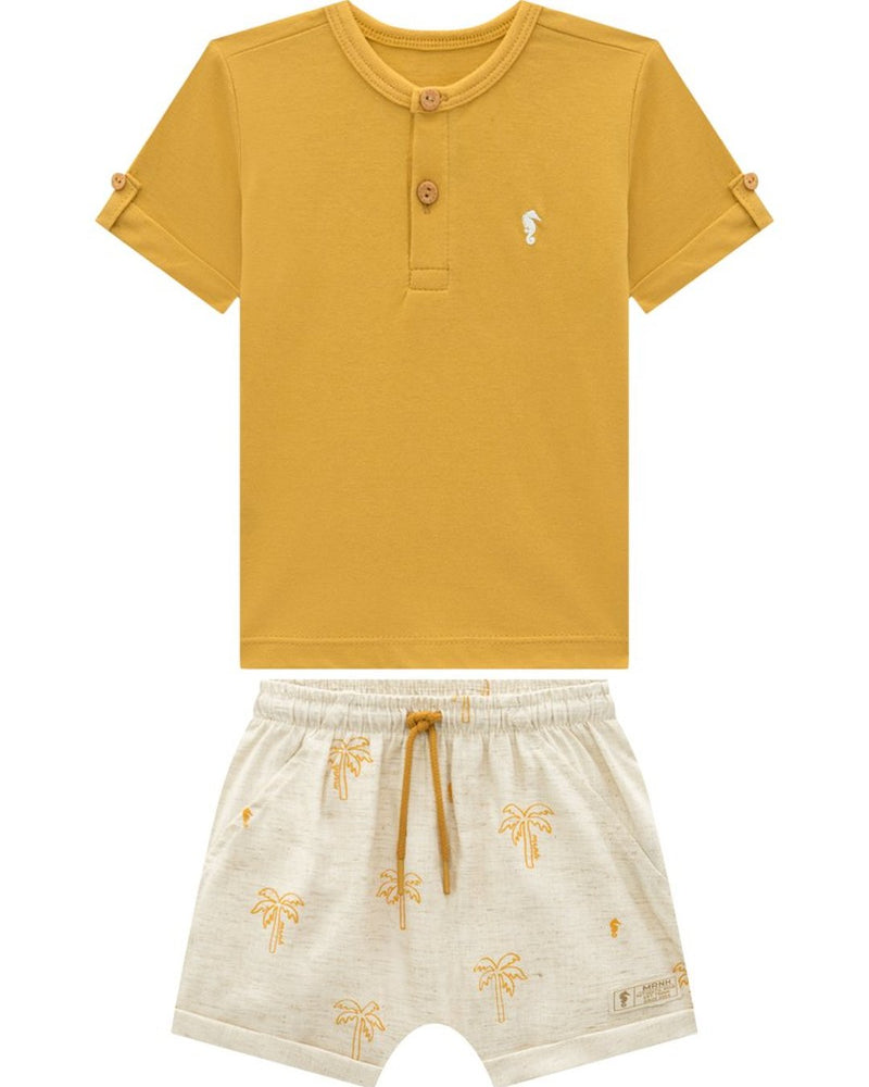 Conjunto Bebê Menino Bata e Bermuda Estampada em Viscolinho - foto 1