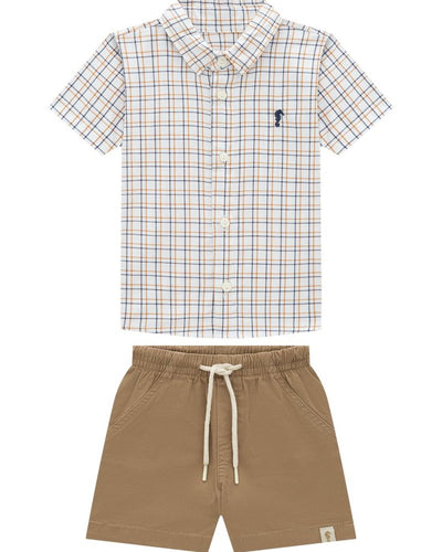 Conjunto Bebê Menino Camisa Xadrez e Bermuda em Sarja com Elastano - foto 1