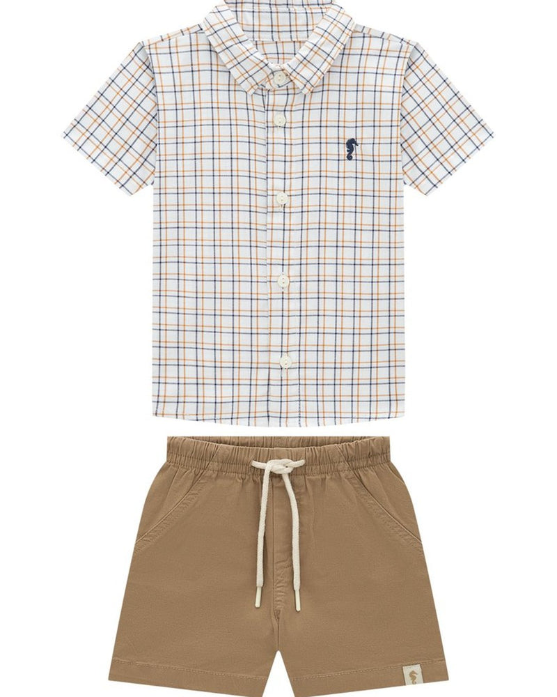 Conjunto Bebê Menino Camisa Xadrez e Bermuda em Sarja com Elastano - foto 1