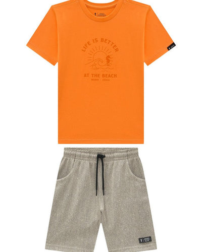 Conjunto Infantil Menino Camiseta e Bermuda em Moletinho Eco - foto 1