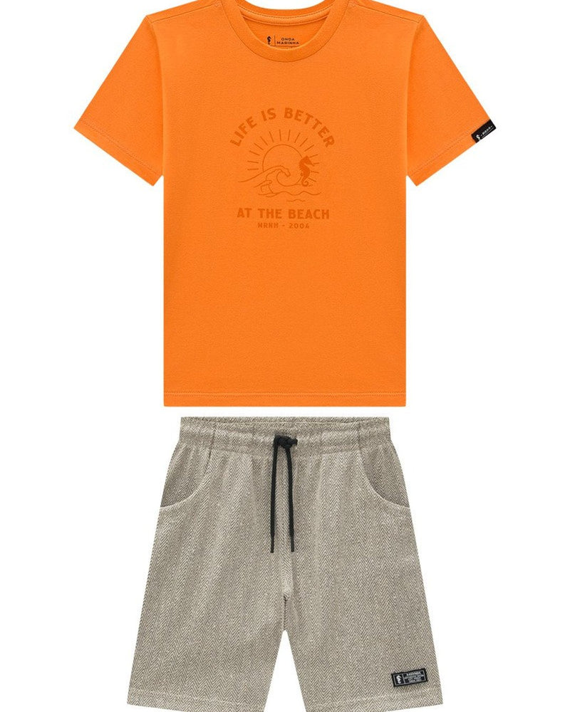 Conjunto Infantil Menino Camiseta e Bermuda em Moletinho Eco - foto 1