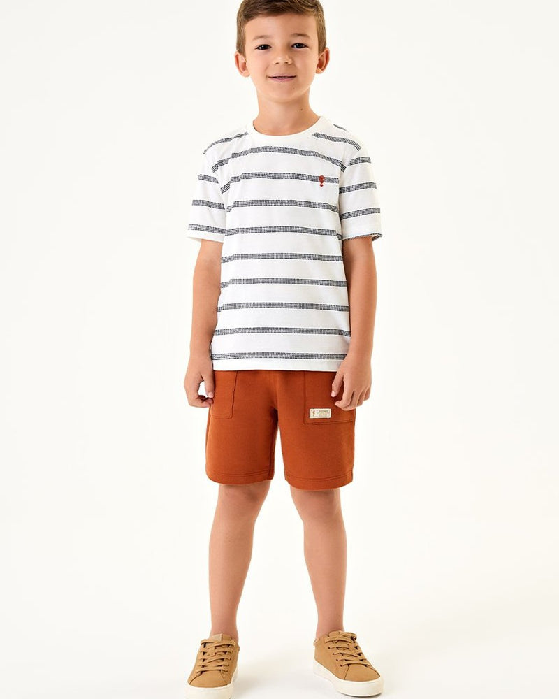 Conjunto Infantil Menino Camiseta Listrada e Bermuda em Moletinho - foto 1