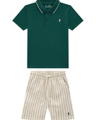 Conjunto Infantil Menino Polo em Suedine Leve e Bermuda em Linho Eco Listrado - foto 1