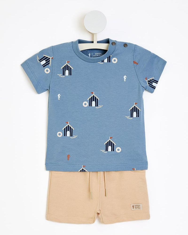 Conjunto Bebê Menino Camiseta Estampada e Bermuda em Moletinho - foto 1