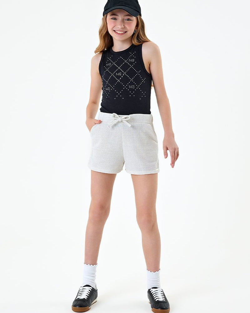 Conjunto Infantil Menina Regata Box em Cotton e Short em Moletinho Shine - foto 1