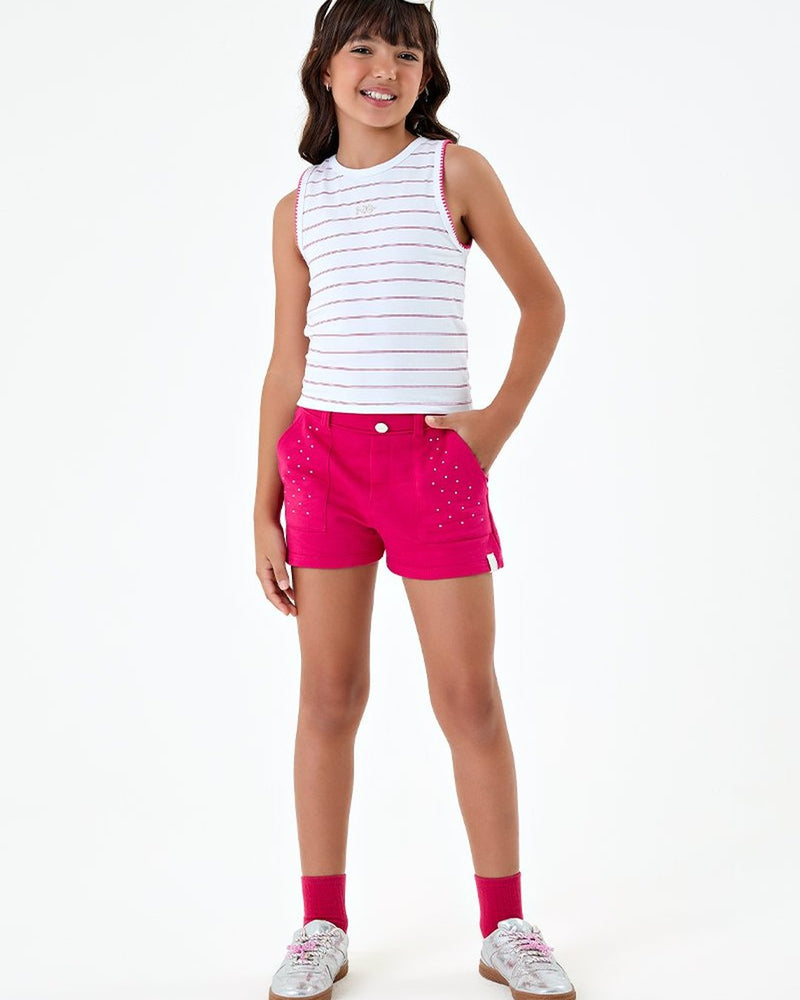 Conjunto Infantil Menina Regata Box em Cotton e Short em Moletinho - foto 1