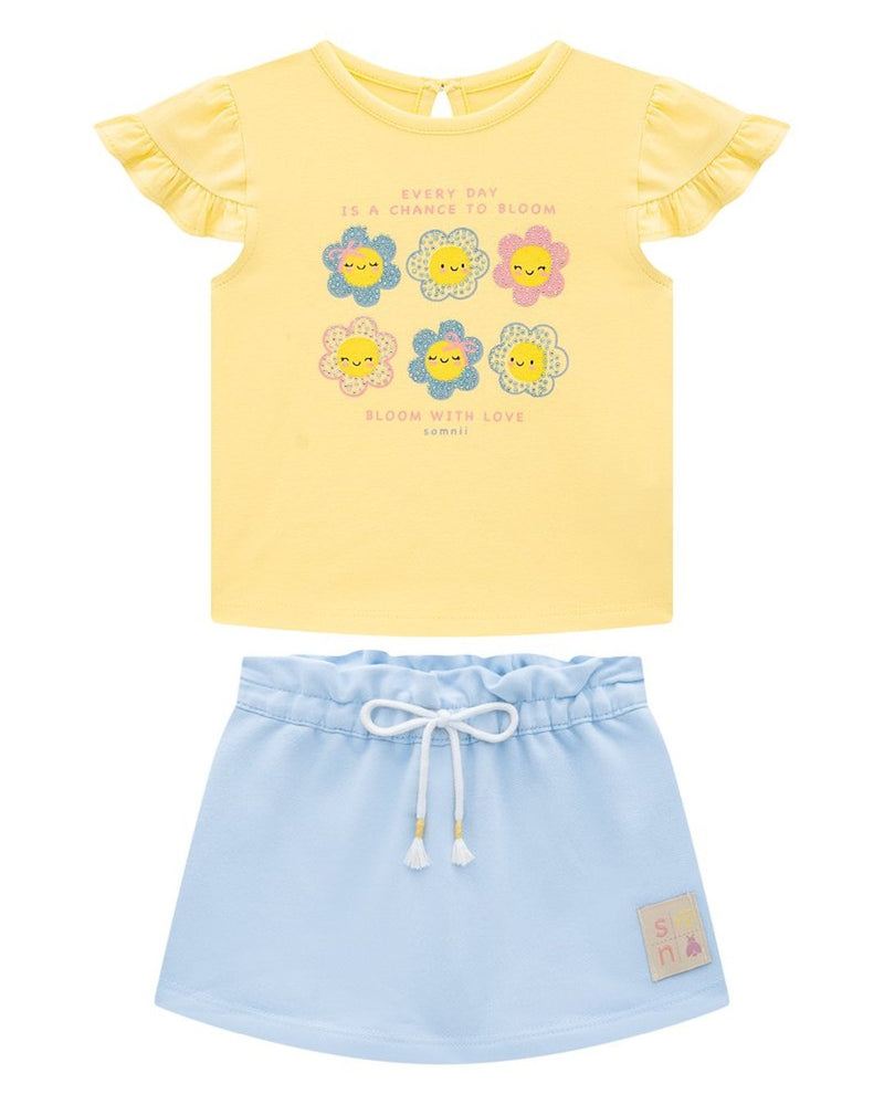 Conjunto Bebê Menina Blusa em Cotton e Short Saia em Moletinho - foto 1
