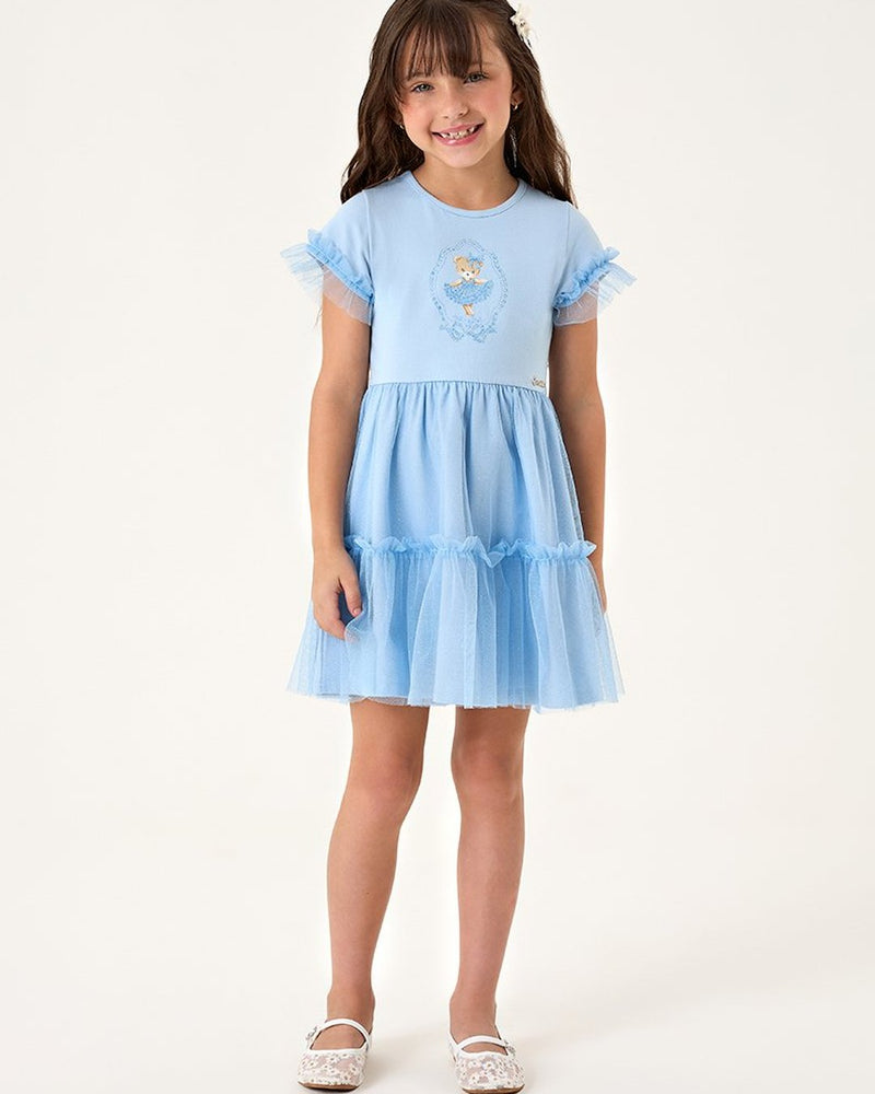 Vestido Infantil Menina em Cotton com Tule Glitter - foto 1