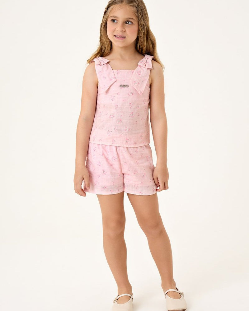 Conjunto Infantil Menina Batinha e Short em Linho Leve com Estampa Digital - foto 1