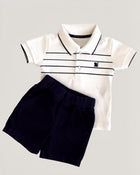 Conjunto Polo Listrada e Bermuda - Off White
