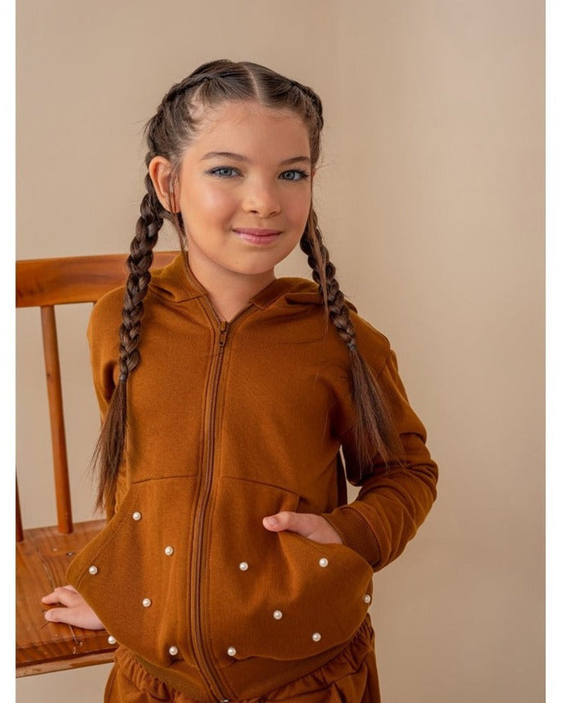Conjunto TFK Caramelo moletom ziper com perolas - infantil