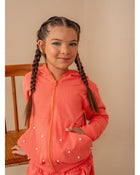Conjunto TFK Laranja moletom ziper com perolas - infantil