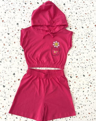 Conjunto TFK Pink com capuz - blusa e shorts infantil