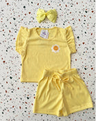 Conjunto TFK Amarelo blusa margarida Smile e shorts - infantil