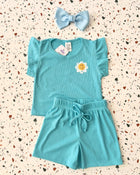 Conjunto TFK Azul blusa margarida Smile e shorts - infantil