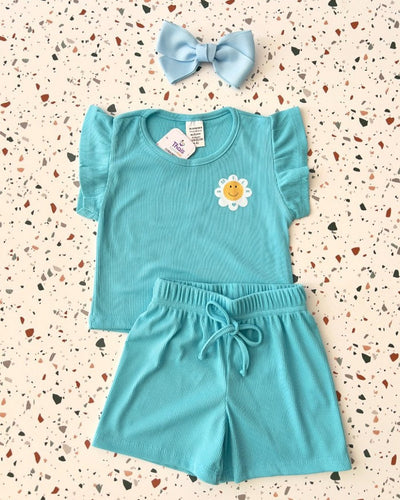 Conjunto TFK Azul blusa margarida Smile e shorts - infantil