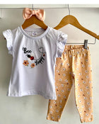 Conjunto TFK Branco blusa Bee Happy e legging floral - infantil