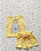 Conjunto TFK Amarelo estampa coelhinha arco-iris - regata e shorts infantil