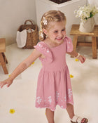 Vestido Bordado Floral Manga Babado