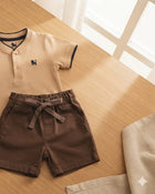 Conjunto Gola Padre Bege e Marrom