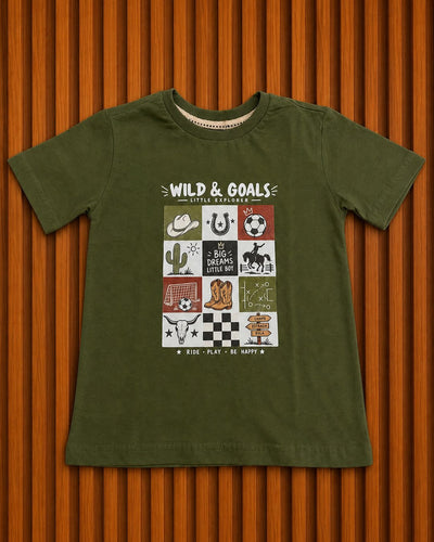 T-shirt Divertida Wild & Goals Verde Militar - frente - infantil menino